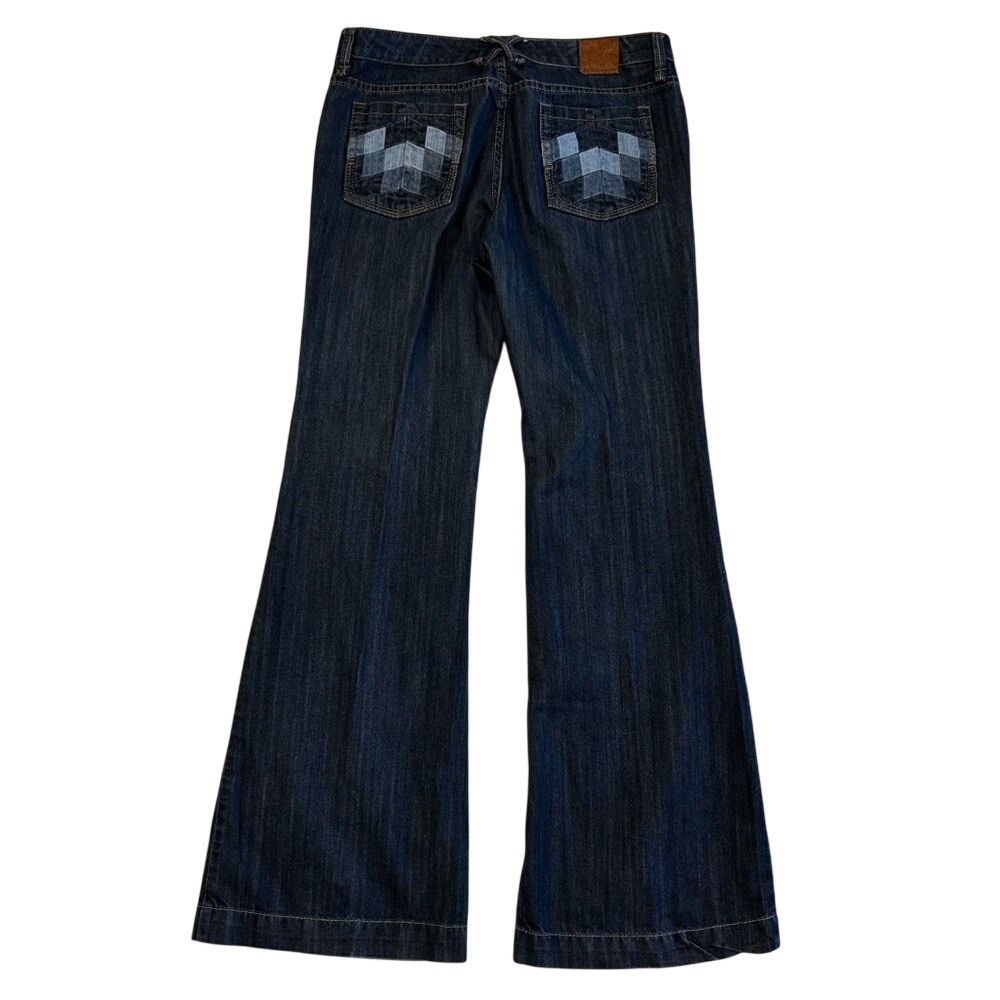 BCBGeneration Dark‎ Wash Wide Leg Flare Jeans Patchwork Pockets Womens 30 Indigo